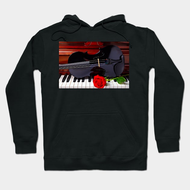 Red Rose And Black Violin Hoodie by photogarry